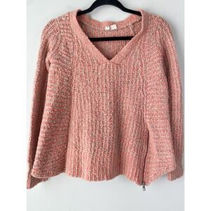 Anthropologie Moth Women Sweater S Pink Asymmetrical Alpaca V Neck Textured Boho